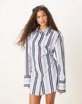 Платье-рубашка мини ASOS DESIGN в полоску с защипом - фото 2