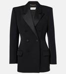 Шерстяной блейзер из пудры Saint Laurent, черный - фото