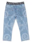 Джинсы с принтом Greca Versace Kids, синий - фото 2