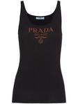 Prada топ без бретелей с логотипом, черный - фото