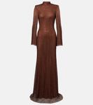 Платье из сетки с кристаллами Self-Portrait, коричневый - фото