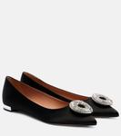 Балетки из сатина Crystal Hoop Aquazzura, черный - фото