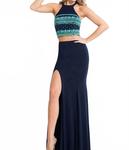 Beaded Jersey Two-Piece Evening Gown In Navy RACHEL ALLAN - фото