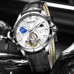 KANGOL Часы Automatic Mechanical Movement Genuine Leather Strap Watch Men's Watch Black Dial, Silver Blue Dial - фото 10