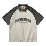 Футболка поло унисекс SESAME STREET, бежево-серая - фото