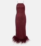 Платье миди с перьевым декором Lumière Oséree, бордовый - фото