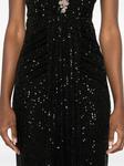 Платье макси NISSA с пайетками и вырезом халтер, черный - фото 5