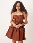 Мини-платье с оборками и ярусами ASOS DESIGN шоколадного цвета - фото