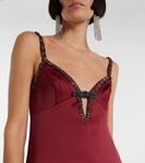 Атласное мини-платье с бантом Self-Portrait, бордовый - фото 4