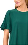 Топ CeCe Short Sleeve Ruffle Detail High Low Top, Alpine Green - фото 3