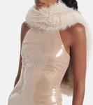 Мини-платье с пайетками из искусственного меха David Koma, бежевый - фото 4