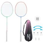 Ракетка для бадминтона Iron Alloy, контроль, универсальная, для защиты, профессиональная, унисекс, 3U/G5 DEERWAY, [828 желтый/синий double rackets]+racket bag+nylon shuttlecock *3+overgrip *2+string cover *2 - фото 2