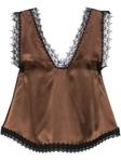 Шелковый топ на бретелях с кружевом Viktor & Rolf, коричневый - фото