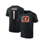 Мужская черная футболка с логотипом Ja'Marr Chase Cincinnati Bengals со значком игрока, именем и номером Fanatics, черный - фото