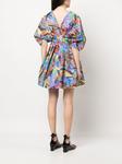 Rochas плиссированное платье мини с графичным принтом, синий - фото 4