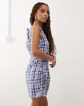 Мини-платье COLLUSION с вырезом-лодочкой в синюю клетку - фото 4