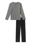 Пижама S.Oliver (2 шт., 1 шт.), меланжевый верх с планкой на пуговицах, черный - фото 2
