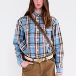 Рубашка с пуговицами в клетку и сердечками HUMAN MADE, синий - фото 7