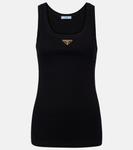 Рибленый хлопковый джемпер-майка Prada, черный - фото