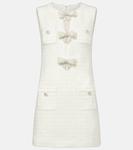 Мини-платье с бантом из букле Self-Portrait, кремовый - фото