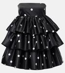 Атласное мини-платье с рюшами Rotate, 1000 Black Comb - фото