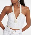Кружевной топ-бюстье с бретельками через шею Alessandra Rich, белый - фото 4