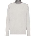 Mock Neck Long Sleeved Knitted Jumper Brunello Cucinelli, Ecru - фото 3