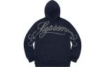 Толстовка fw19 week 12 rhinestone script hooded sweatshirt navy Supreme, синий - фото 2