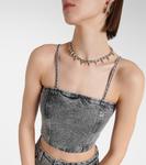 Укороченный джинсовый топ с декором Rotate, Grey Denim - фото 4