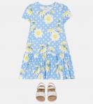 Платье из джерси с цветочным рисунком в горошек Monnalisa, синий - фото 2