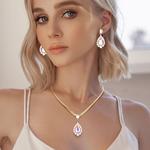 Ожерелье с каплевидным камнем и стразами Fashnzfab, Ab, Gold - фото