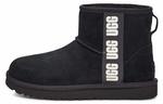Угги женские UGG Classic Mini Side Logo, черный / белый - фото