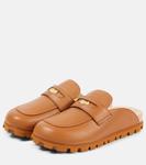 Кожаные мюли с логотипом Miu Miu, Cognac - фото 4