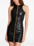 Кожаное платье мини BALMAIN, черный - фото