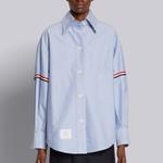 Рубашка оверсайз с отделкой лентой THOM BROWNE, светло-голубой - фото 6