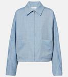 Кроп-блузон из шерсти, шелка и льна Ferragamo, Denim/White - фото