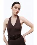 Женское мини-платье с двойным поясом NOCTURNE, Dark brown - фото 4