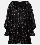 Мини-платье из шелкового шармеза со сборками Chloé, черный - фото