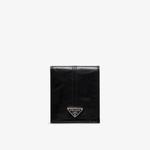 Кошелек кожаный Prada с логотипом, черный - фото