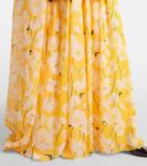 Шелковое платье с накидкой и сборками Carolina Herrera, White Multi - фото 5