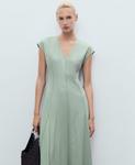 Женское платье с V-образным вырезом и декоративной строчкой MANGO, Green - фото 2
