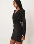 Мини-платье-хомутик ASOS DESIGN с подплечниками черного цвета - фото 4