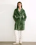 Женский однотонный халат из полиэстера Énfasis, темно-зеленый - фото