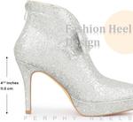 Женские ботильоны на каблуке-стилет с платформой, бантом и блестками Perphy Sparkle, Silver - фото 2