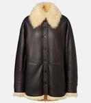 Кожаная куртка lessora Acne Studios, Coffee Brown/Pale Yellow - фото