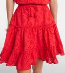 Мини-платье Clara из хлопка с вышивкой ришелье Poupette St Barth, Geranium Red Plain - фото 5