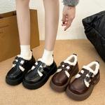 Женские лоферы с флисовой подкладкой, платформой и массивной подошвой, оксфорды-бутсы с пряжкой, удобные повседневные туфли, модные мягкие сапожки с закругленным носком, плюшевой подкладкой, ретро стильные зимние ботильоны ZPLMIDE, Black - фото 5