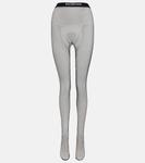 Колготки в сеточку с логотипом на поясе BALENCIAGA, черный - фото