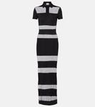 Длинное платье в полоску с прозрачными вставками Coperni, черный - фото