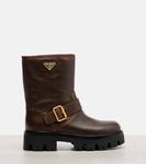 Кожаные мотоциклетные ботинки с логотипом Prada, Brown - фото 4